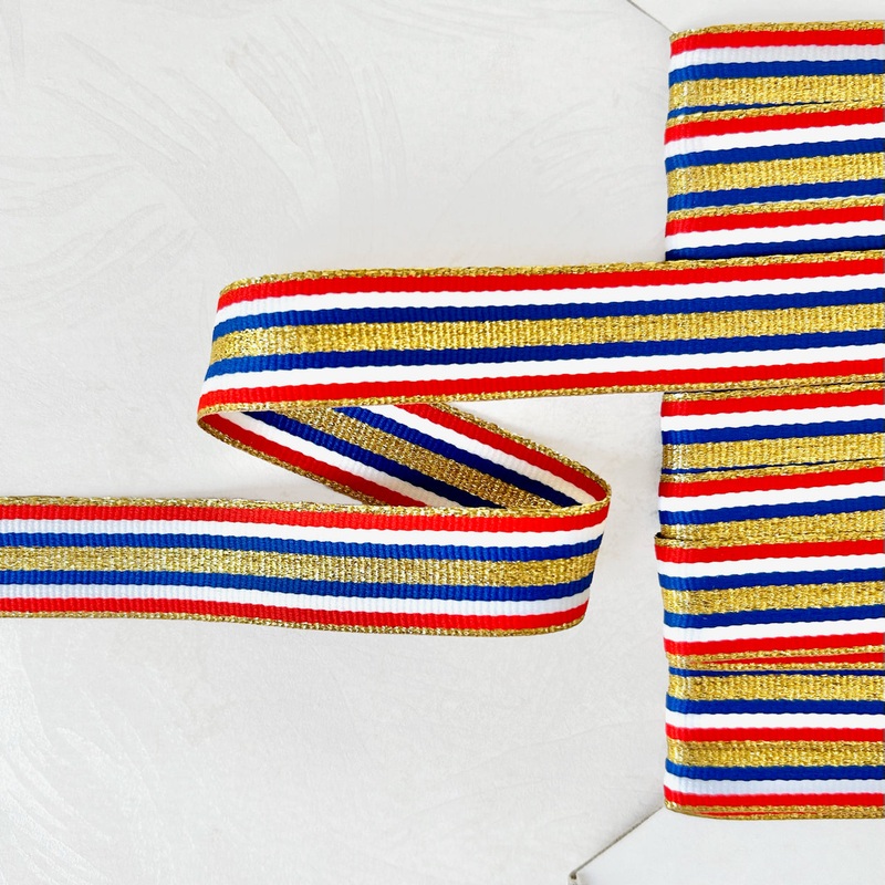 Striped Metallic Grosgrain-Red, White, Blue & Gold