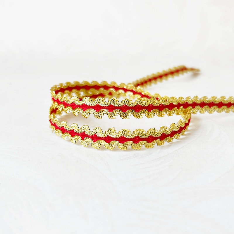 Wired Scalloped Metallic Trim-Red & Gold