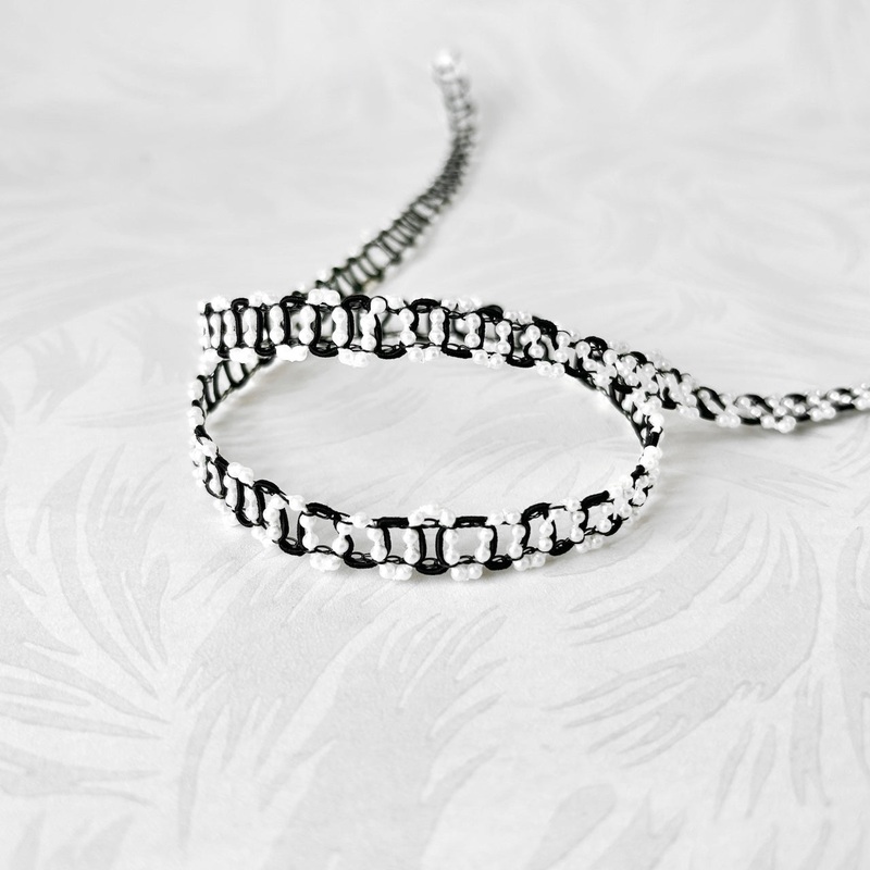 Beaded Ladder Trim-Black & White