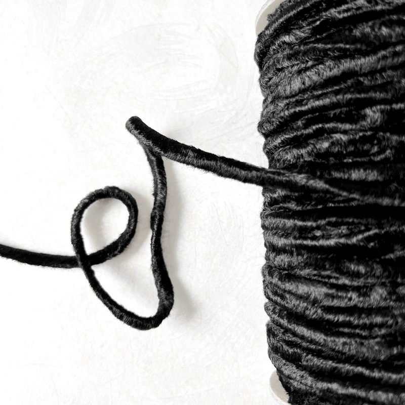 Chenille Braid Flat Cord-Black-By the Yard & 72 Yard Roll