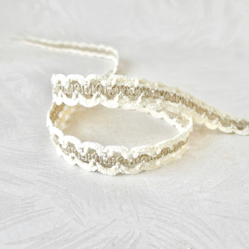 Chenille Scalloped Jute Braid-Ivory & Jute-By the Yard & 72 Yard Roll