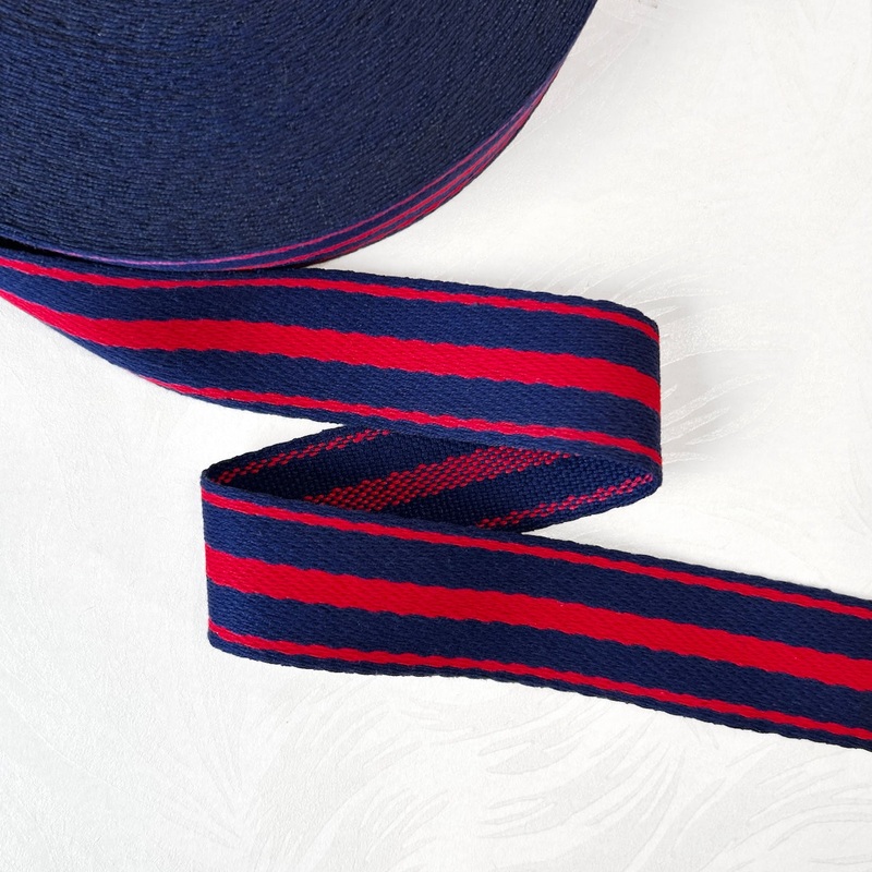 Cotton Striped Webbing-Navy & Red-By the Yard & 36 Yard Roll