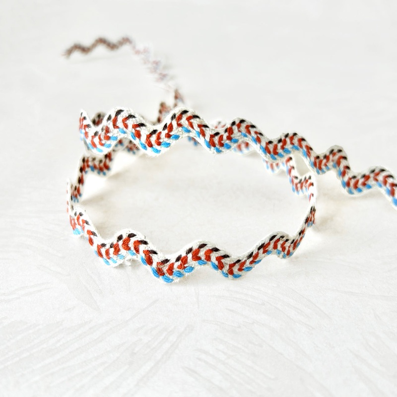 Feather Stitch Rick Rack-Blue, Orange & Brown