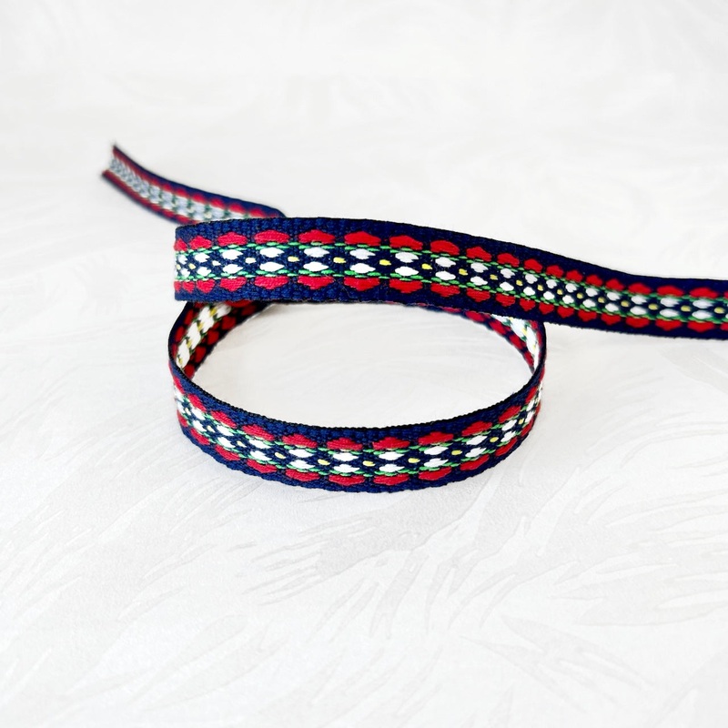 Geometric Woven Jacquard-Red & green on Navy