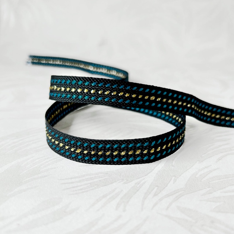 Metallic and Rayon Braid-Gold & Green on Navy