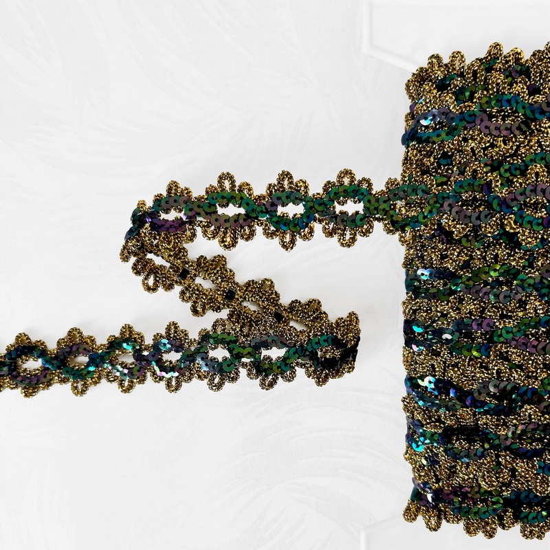 Metallic Sequin Trim-Gold & Iridescent Blue