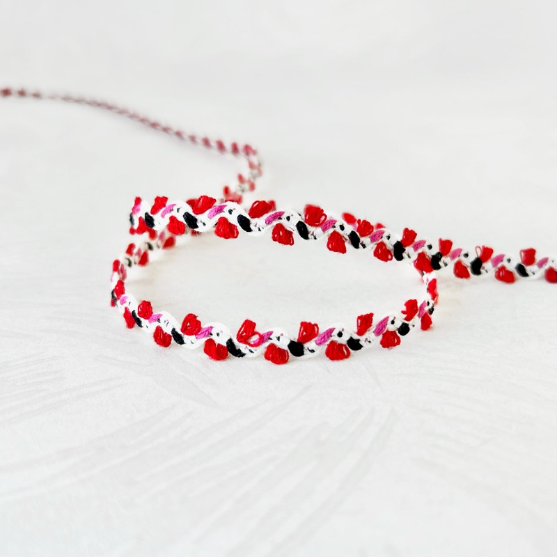 Picot Edge Rick Rack-Red, Pink & Black on White