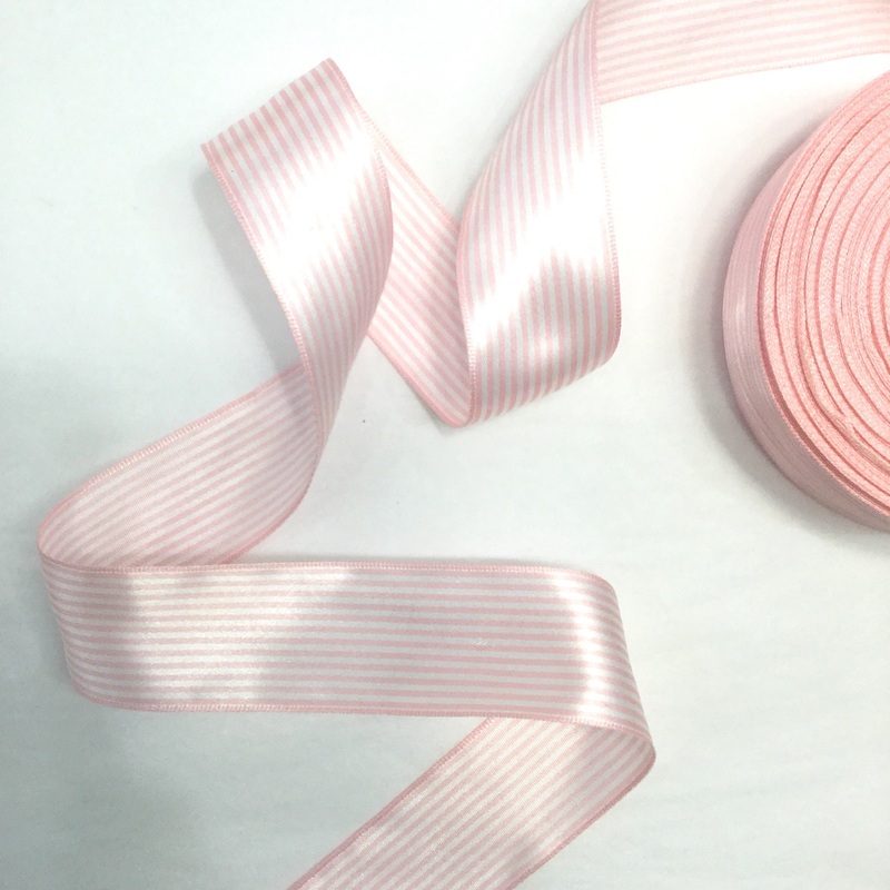 Satin Stripe Ribbon-Pink White