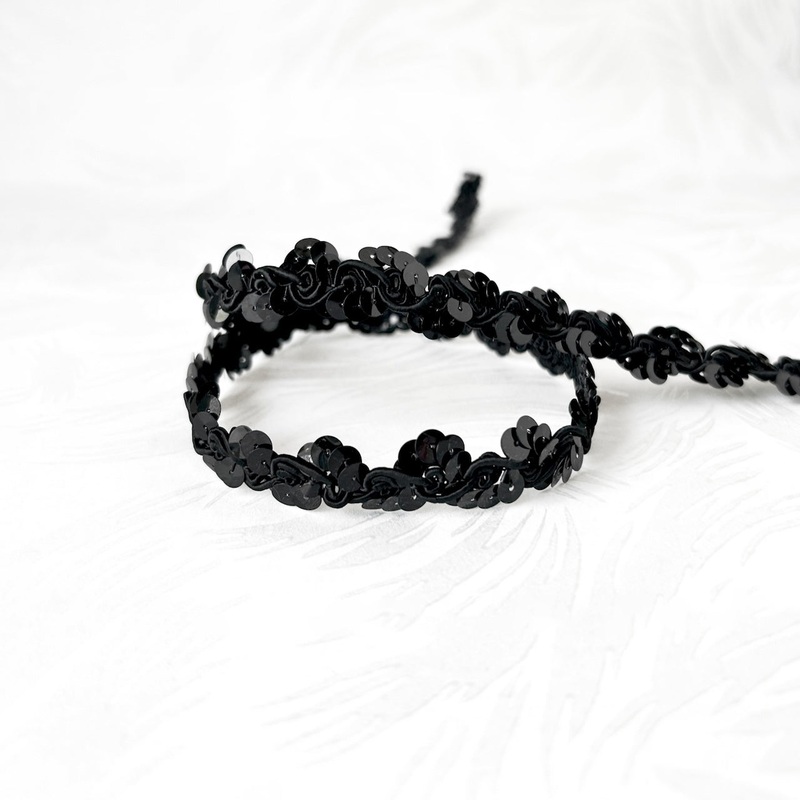 Sequin Scroll Braid-Black-By the Yard & 72 Yard Roll