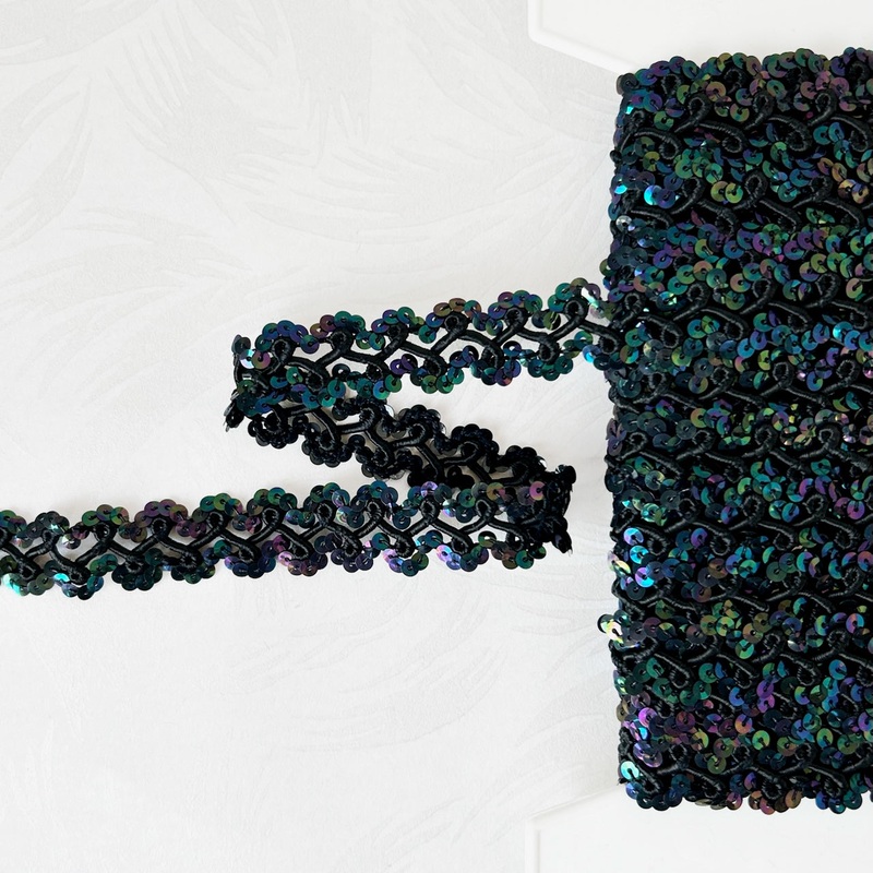 Sequin Scroll Braid-Iridescent Black