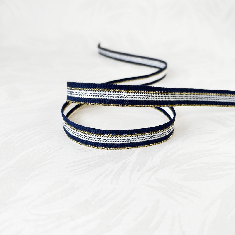 Striped Metallic Trim-White & Gold on Navy