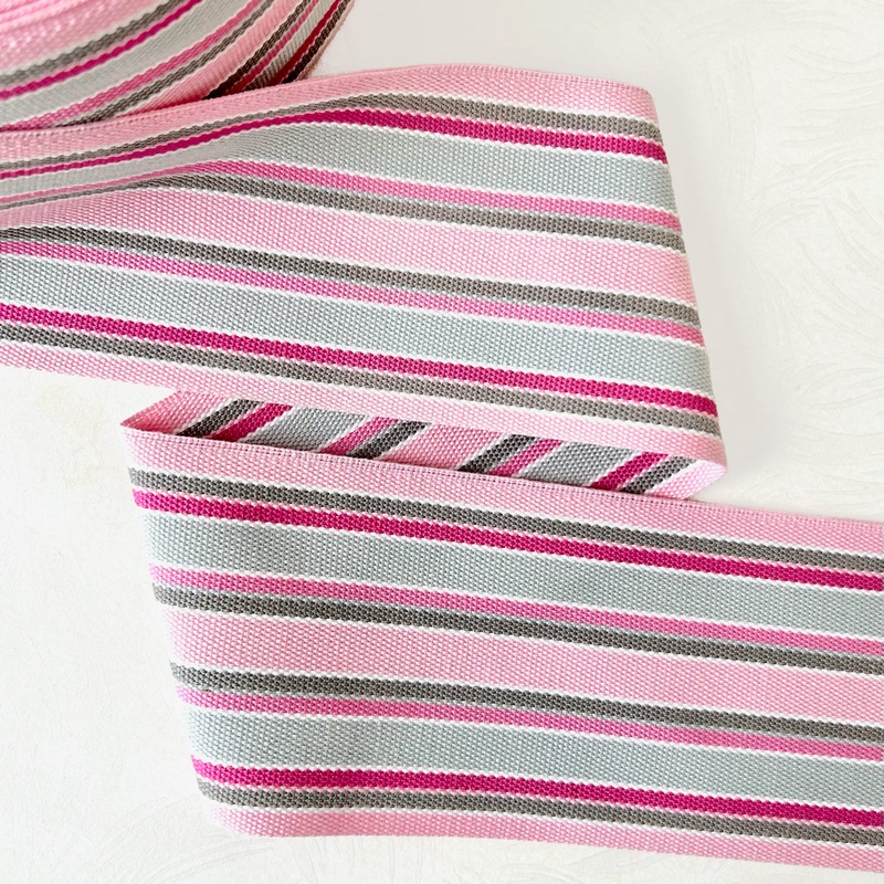 Wide Striped Woven Webbing 4-Pink
