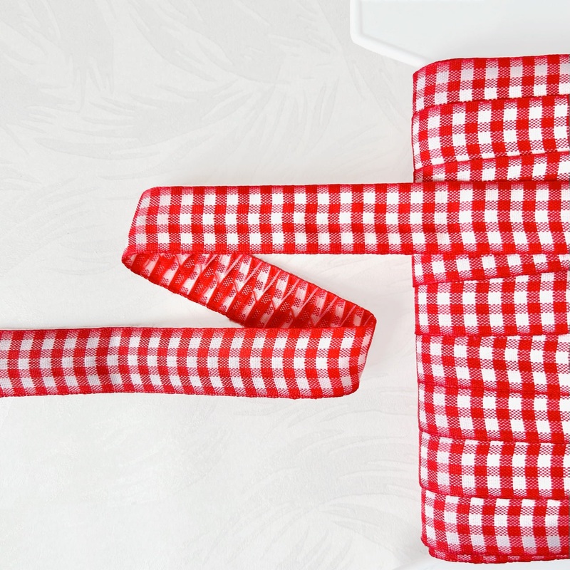 Woven Checkered Ribbon-Red & White
