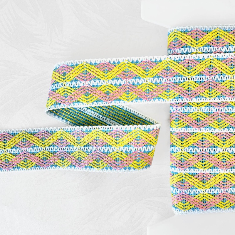 Zig Zag Knit Braid-Yellow & Pink on Blue
