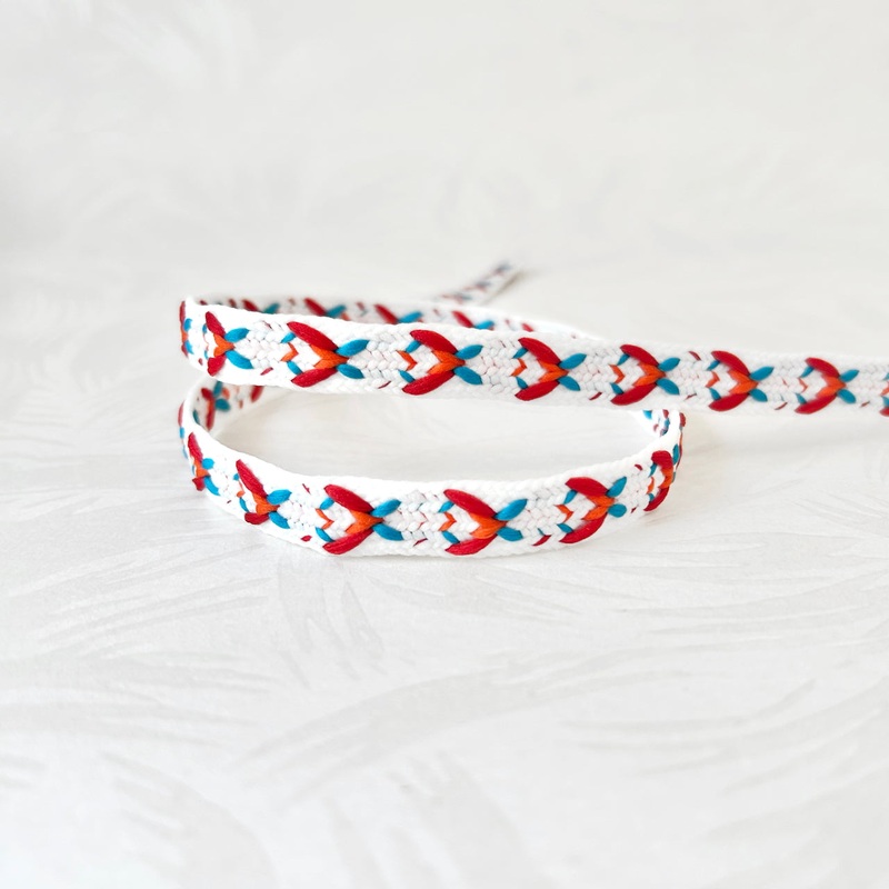 Decorative Stitch Braid-Red & Teal on White