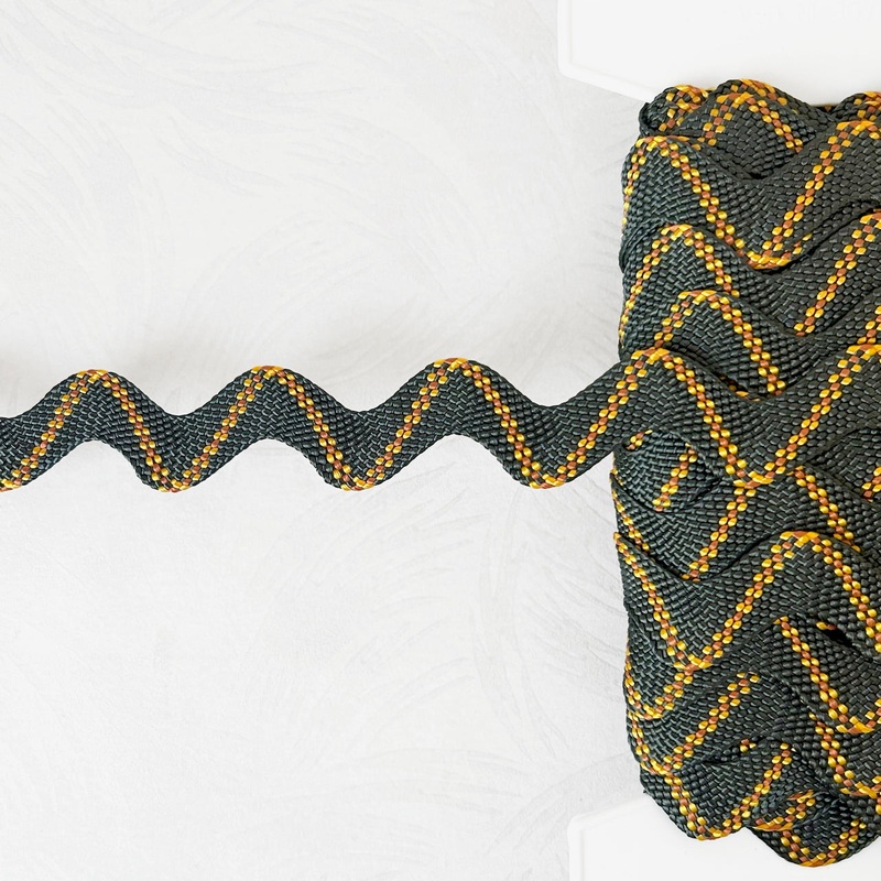 Jumbo Rayon Rick Rack-Gray with Yellow & Orange Stripe