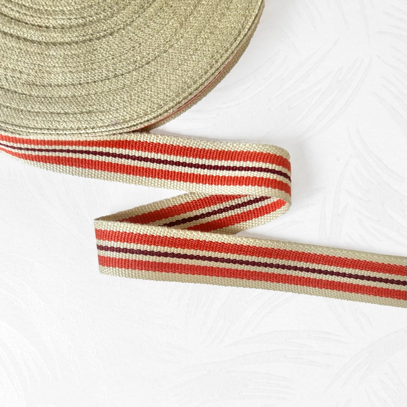 Multi Stripe Twill Tape-Orange & Burgundy on Tan