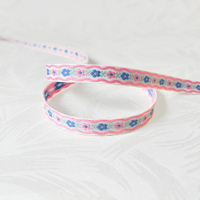 Narrow Floral Jacquard-Pink & Blue