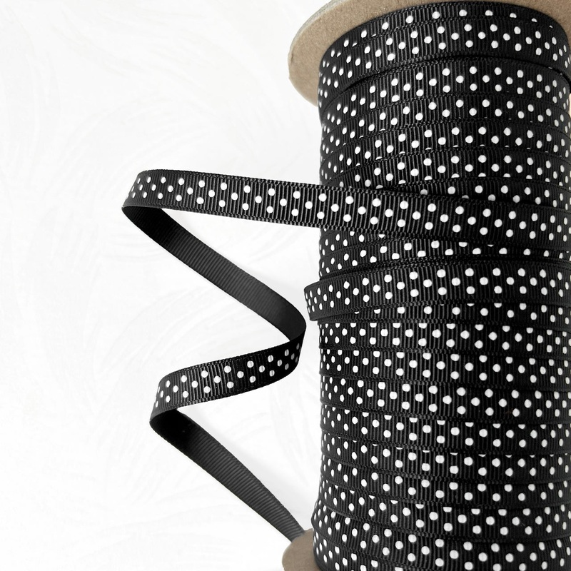 Polkadot Grosgrain-Black & White-By the Yard & 100 Yard Roll
