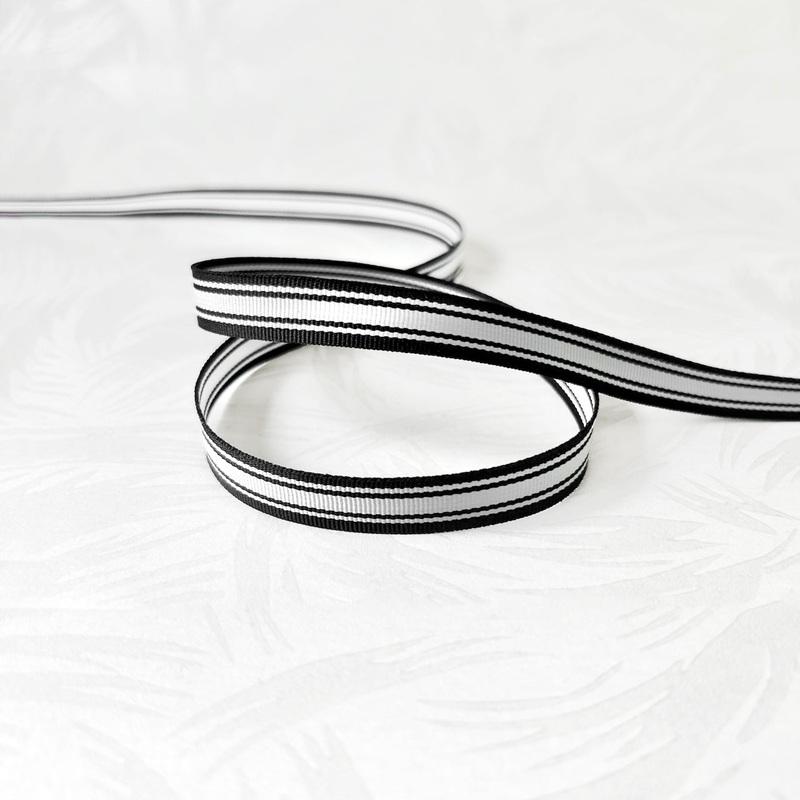 Striped Grosgrain Ribbon-Black & White