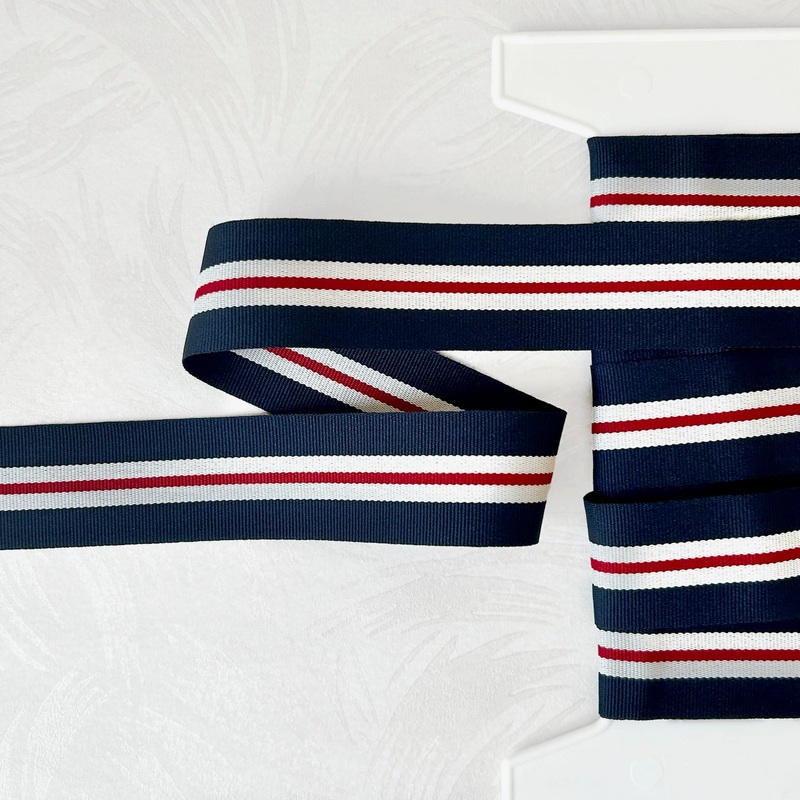 Striped Grosgrain Ribbon-Dark Navy & Red