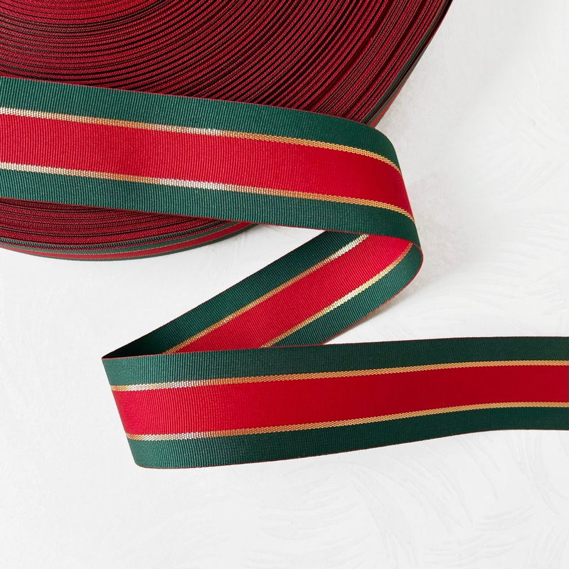 Striped Grosgrain Ribbon-Red, Green & Gold