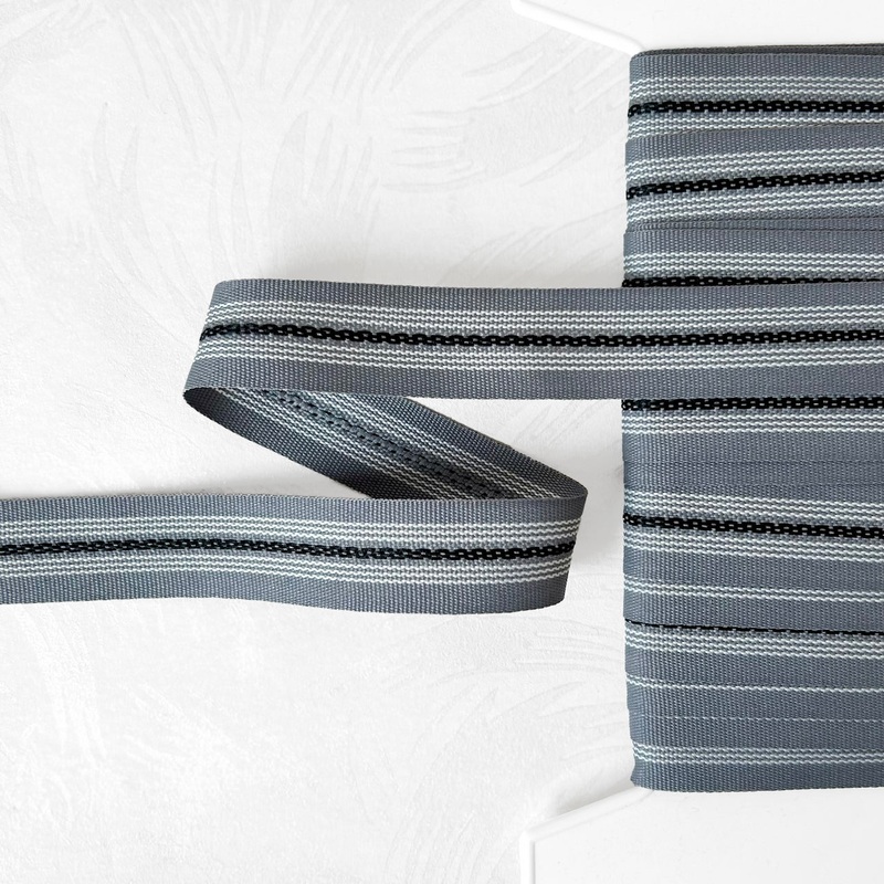 Striped Lightweight Grosgrain-Black & White on Gray-By the Yard & 36 Yard Board