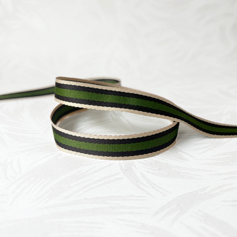 Striped Twill Tape-Olive Dark Brown & Tan-By the Yard & 36 Yard Board