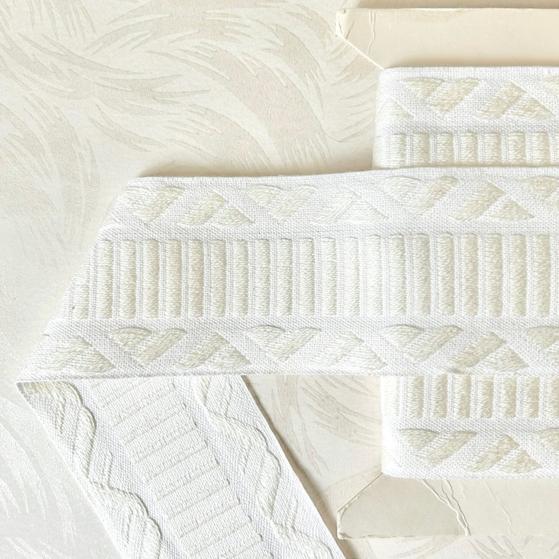 Wide Embroidered Webbing-Cream on White