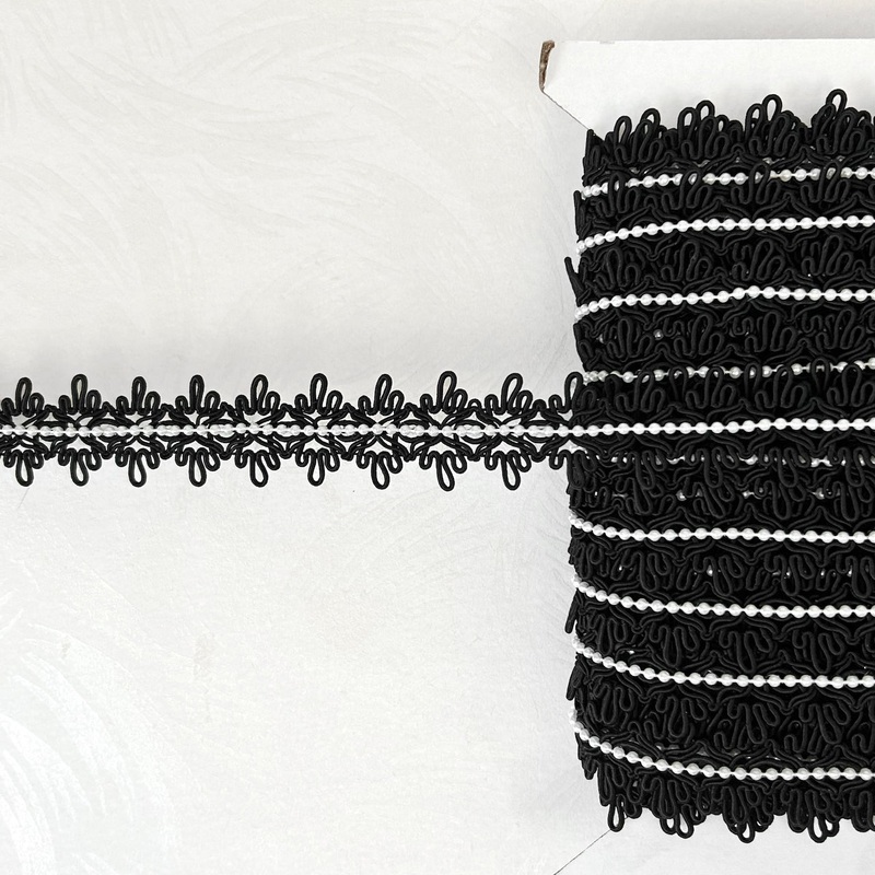 Beaded Rayon Loop Braid-Black & White