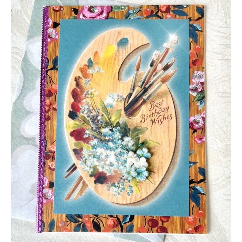 Birthday Painters Pallet on Wood- Handmade Greeting Card