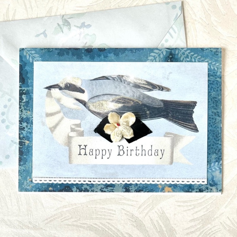 Blue Bird Happy Birthday - Handmade Greeting Card