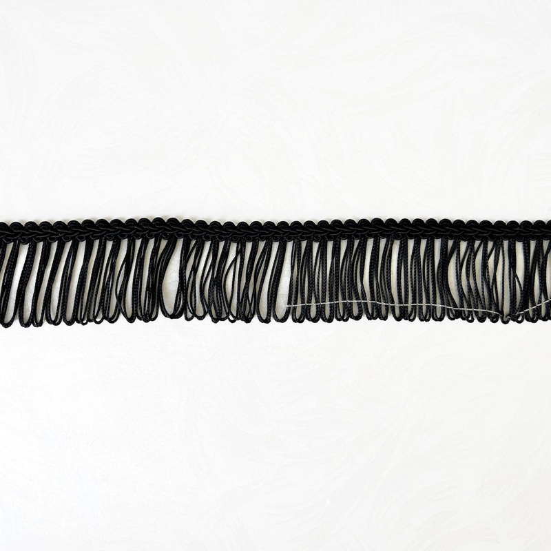 Chainette Gimp Loop Fringe 2-Black-By the Yard & 24 Yard Board