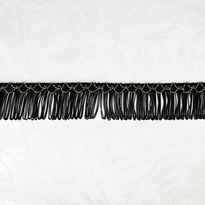Fancy Chainette Loop Fringe 2-Black & Gold-By the Yard & 24 Yard Board
