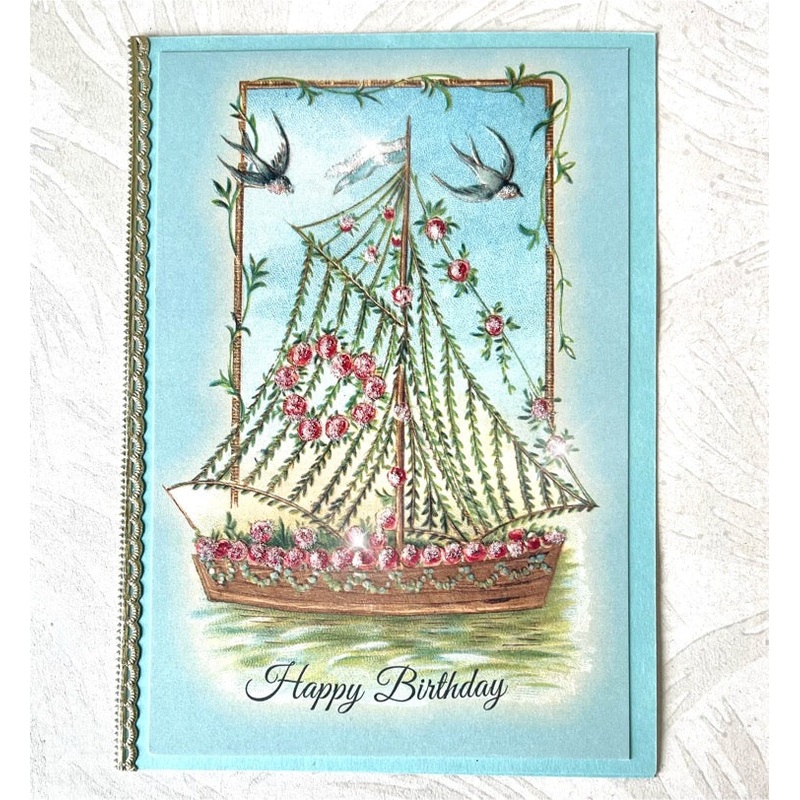Happy Birthday Sailing Ship - Handmade Greeting Card
