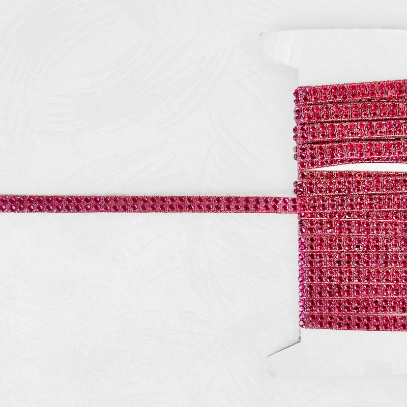 Iron on Rhinestone Ribbon-Pink