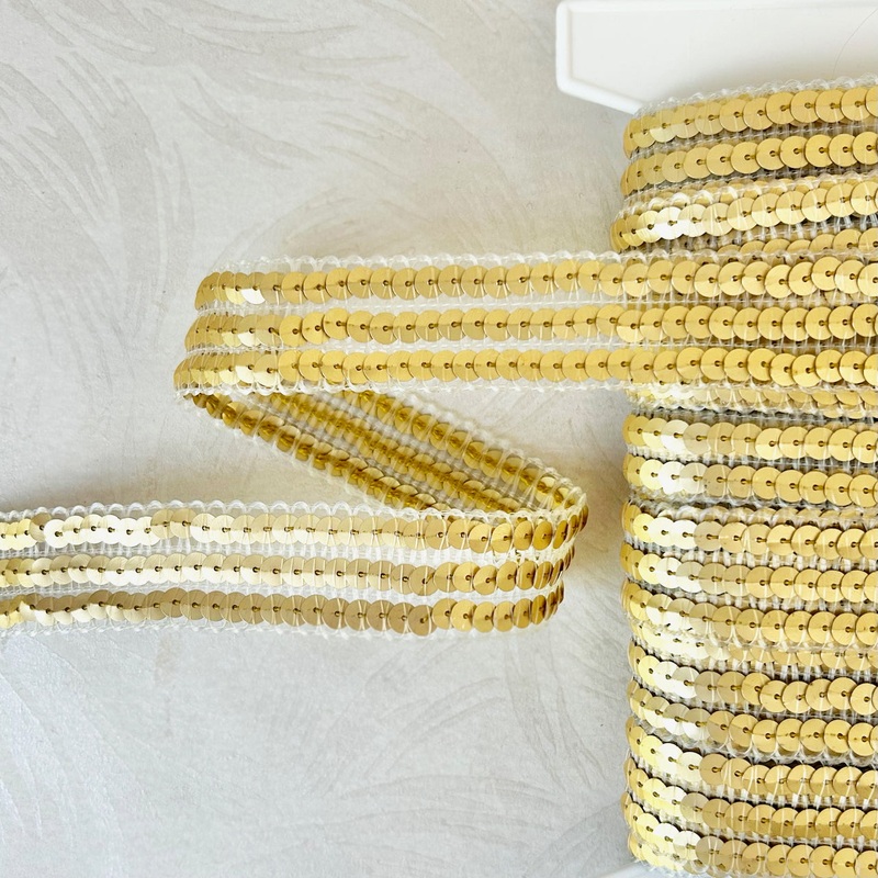 Matte Gold Sequin Trim on Nylon