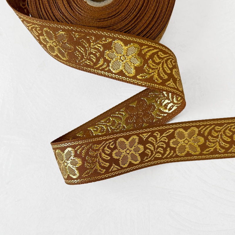 Metallic Floral Jacquard-Gold on Brown