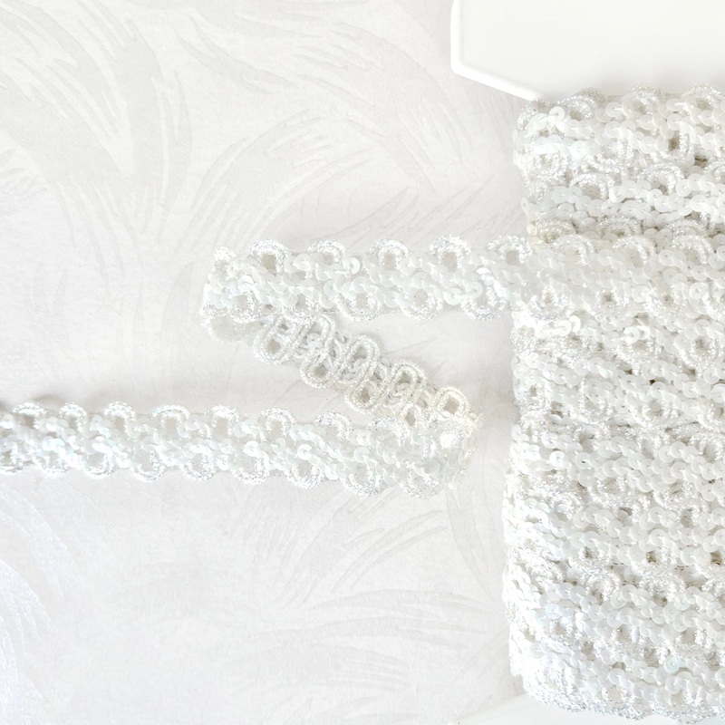 Scalloped Loop Sequin Trim-Iridescent White