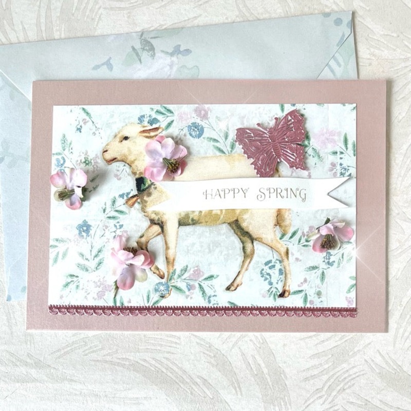 Sheep with Flowers - Handmade Greeting Card