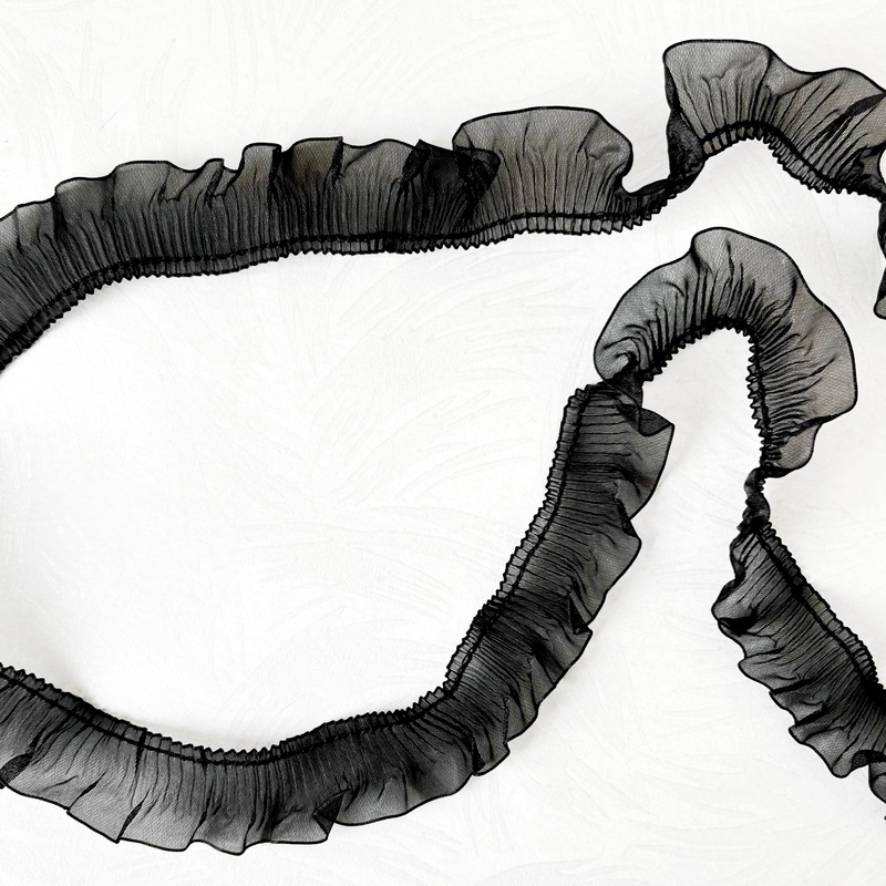 Sheer Black Ruffle Trim-Black