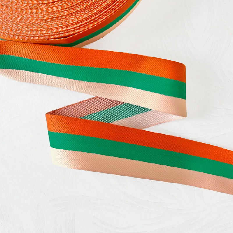 Single Sided Striped Ribbon-Peach, Green & Orange