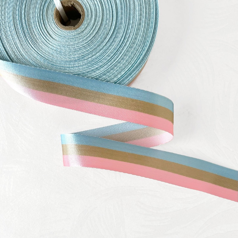 Striped Rayon Woven Satins-Blue, Taupe & Pink