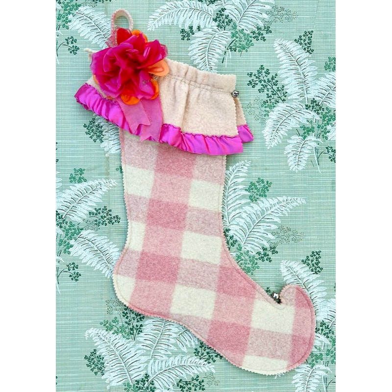 Vintage Wool Stockings - Pink Flowers on Plaid