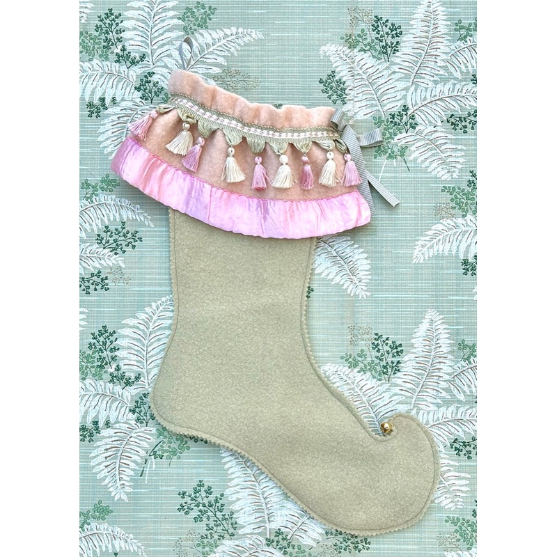 Vintage Wool Stockings - Pink & Green Tassel Fringe