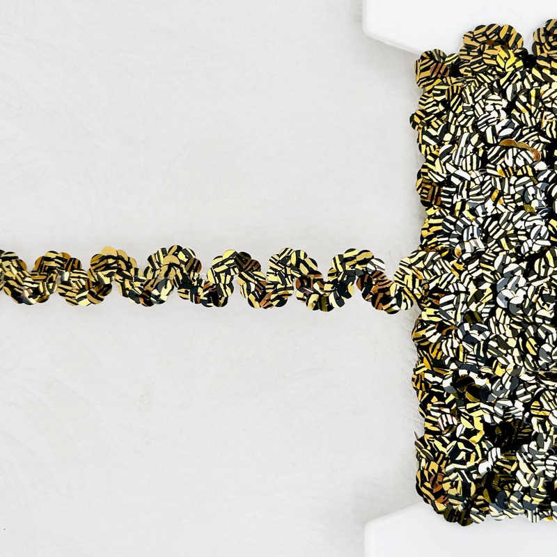 Wavy Sequin Trim-Black & Gold