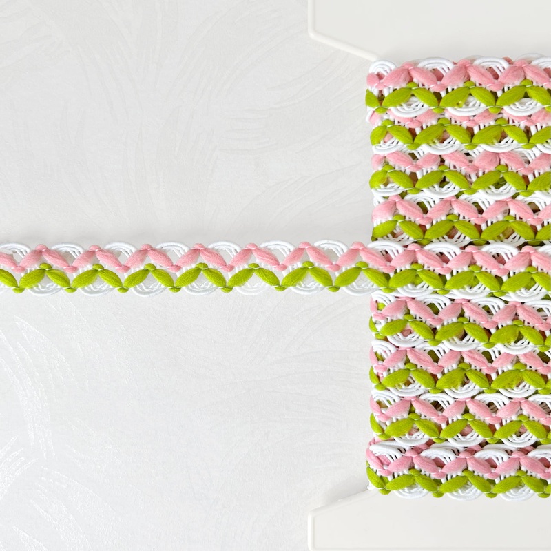 Zigzag & Scallop Braid-Lime Green & Pink on White