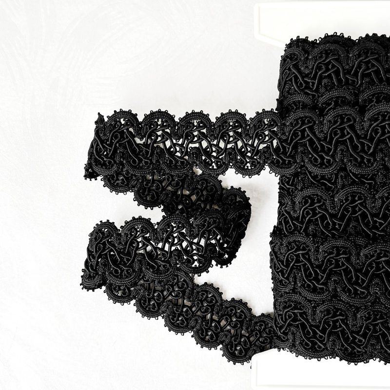 Black Rayon Scalloped Braid-Black