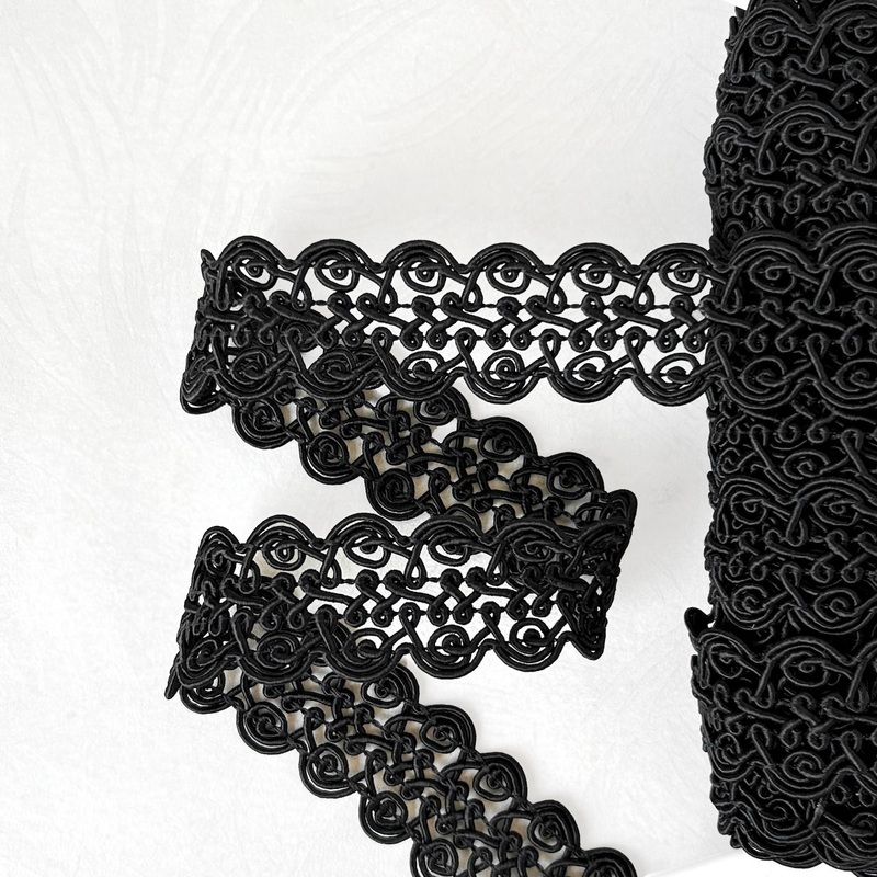 Black Rayon Scroll Braid-Black-By the Yard & 36 Yard Board
