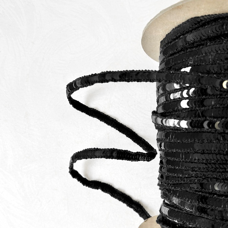 Elastic Sequin Trim-Black-By the Yard & 72 Yard Roll